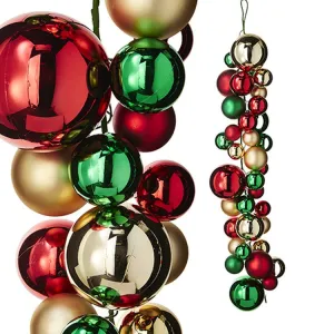 Raz 2022 Ball Garlands 4' Mixed Sized Red, Green & Gold Ball Garland