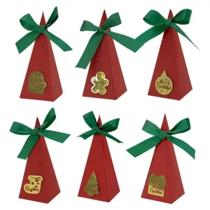 Red Triangle Christmas cookie bakery boxes x 12 pcs  with ribbon