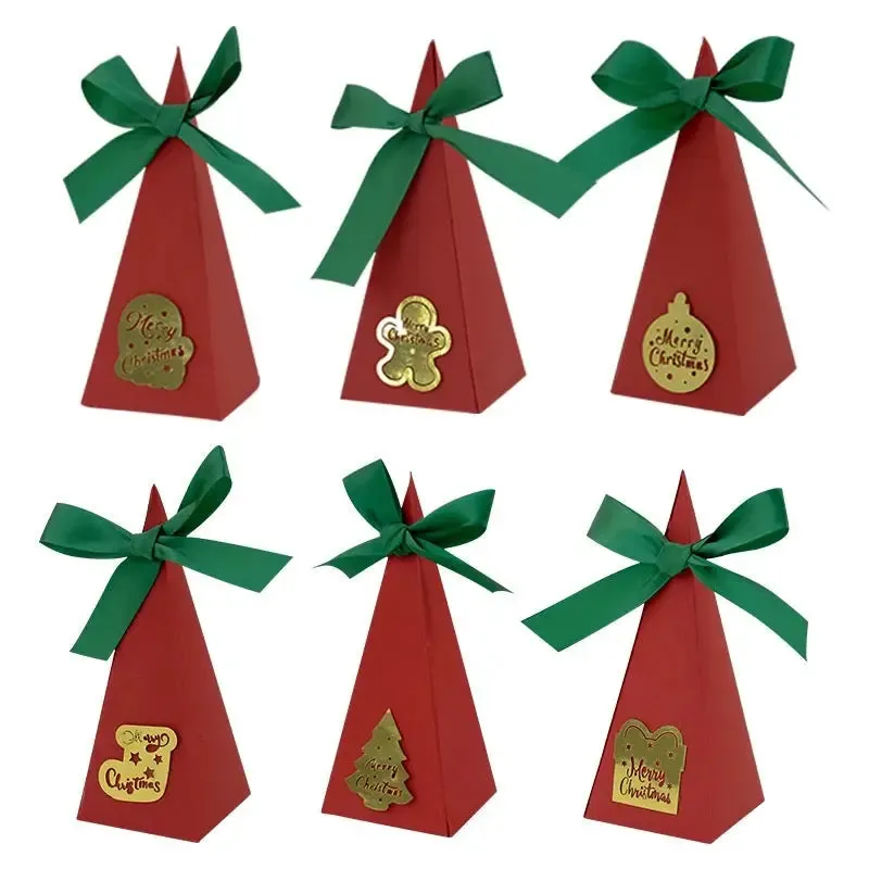 Red Triangle Christmas cookie bakery boxes x 12 pcs  with ribbon