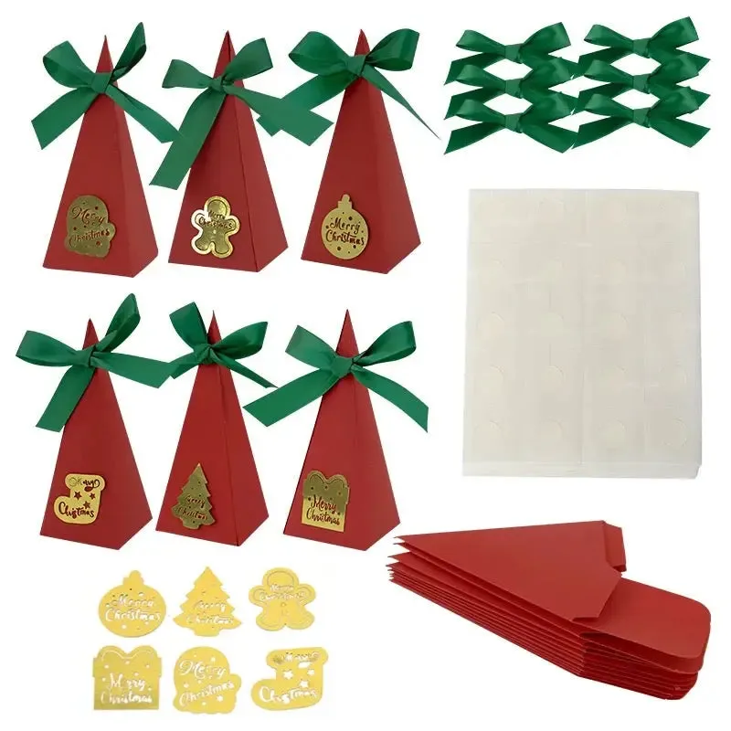 Red Triangle Christmas cookie bakery boxes x 12 pcs  with ribbon