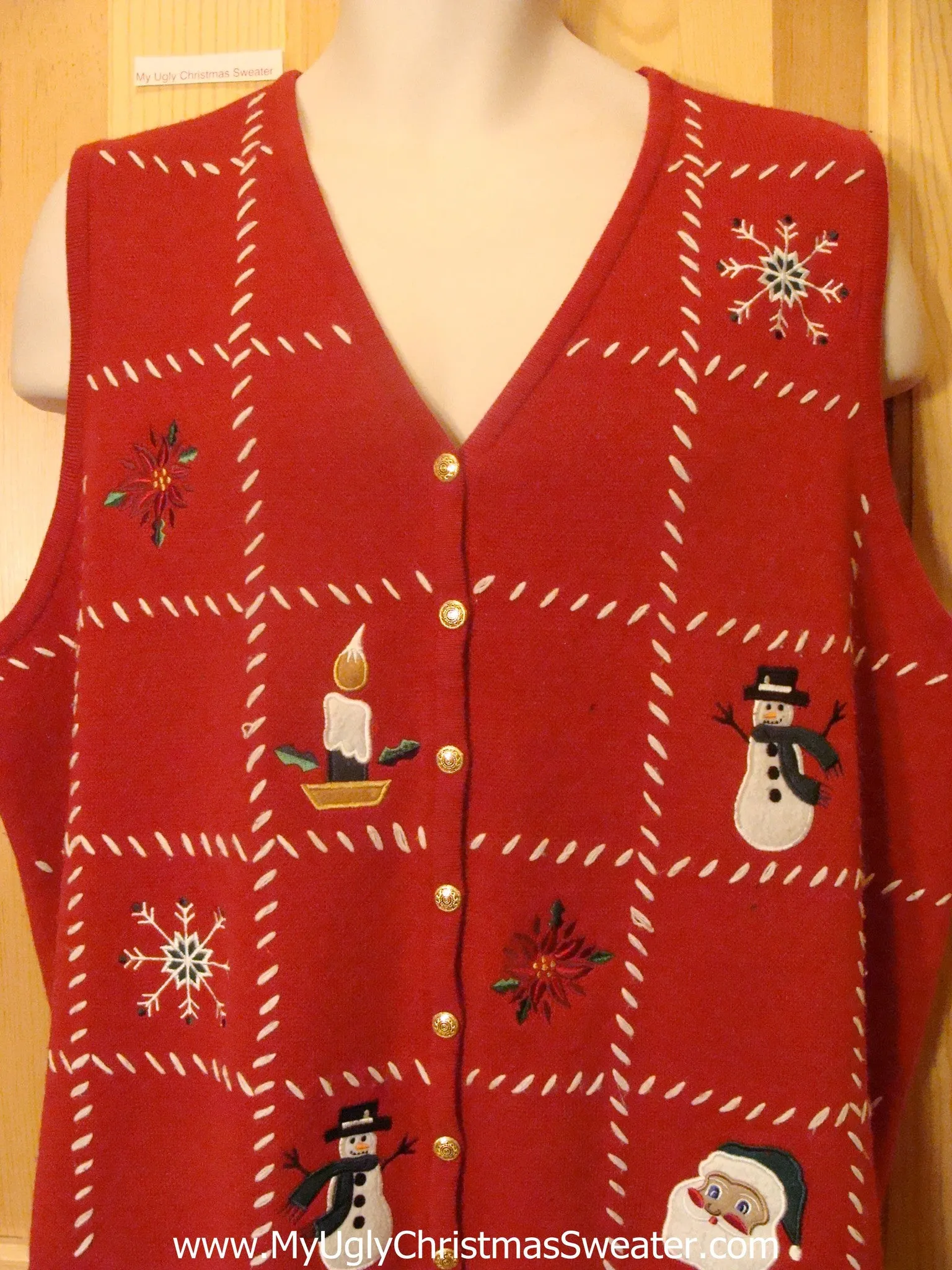 Red Ugly Christmas Sweater Party Vest with Festive Decorations