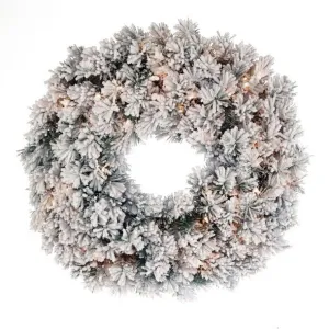 Regency International Lit Flock Furry Pine Wreath 30"