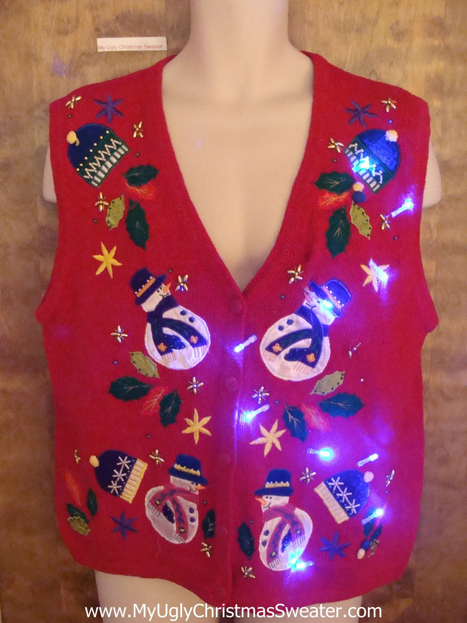 Rolly Polly Snowmen Light Up Ugly Xmas Sweater Vest