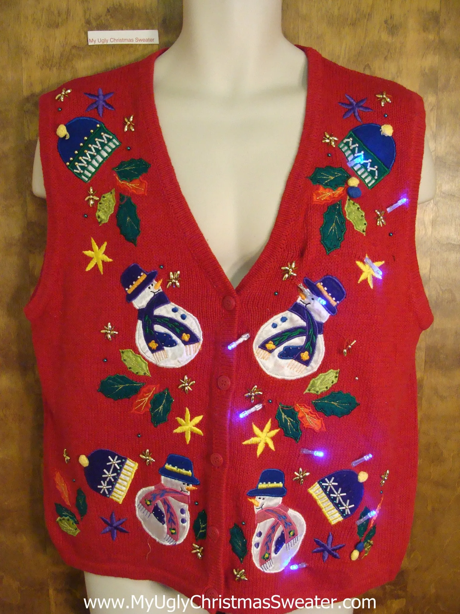 Rolly Polly Snowmen Light Up Ugly Xmas Sweater Vest