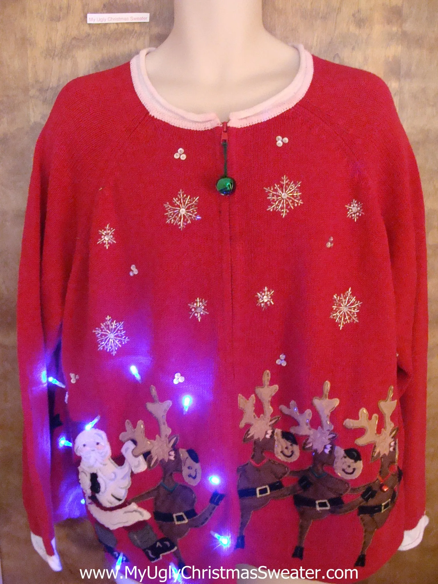 Santa and Reindeer Team 2sided Light Up Ugly Xmas Sweater