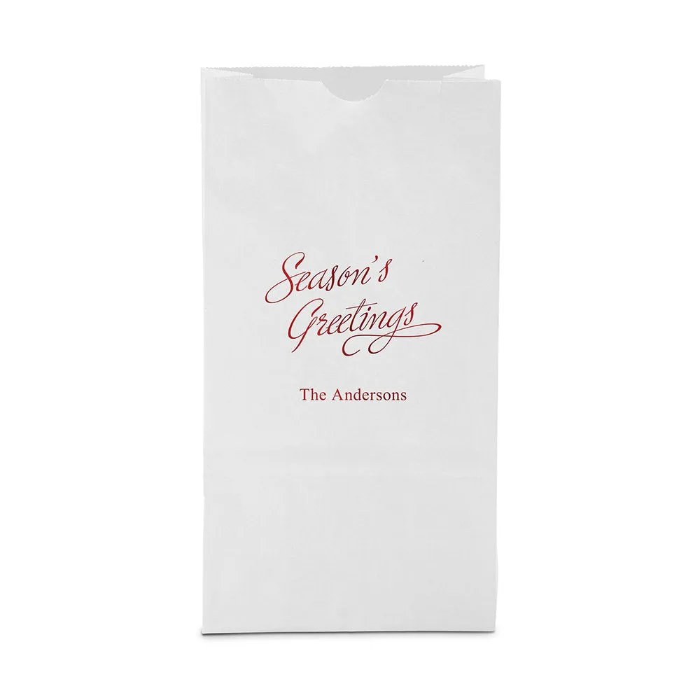 SEASON'S GREETINGS TREES BLOCK BOTTOM GUSSET PAPER GOODIE BAGS