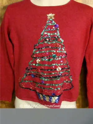 Sequin Bling Tree Themed Ugly Christmas Sweater Pullover