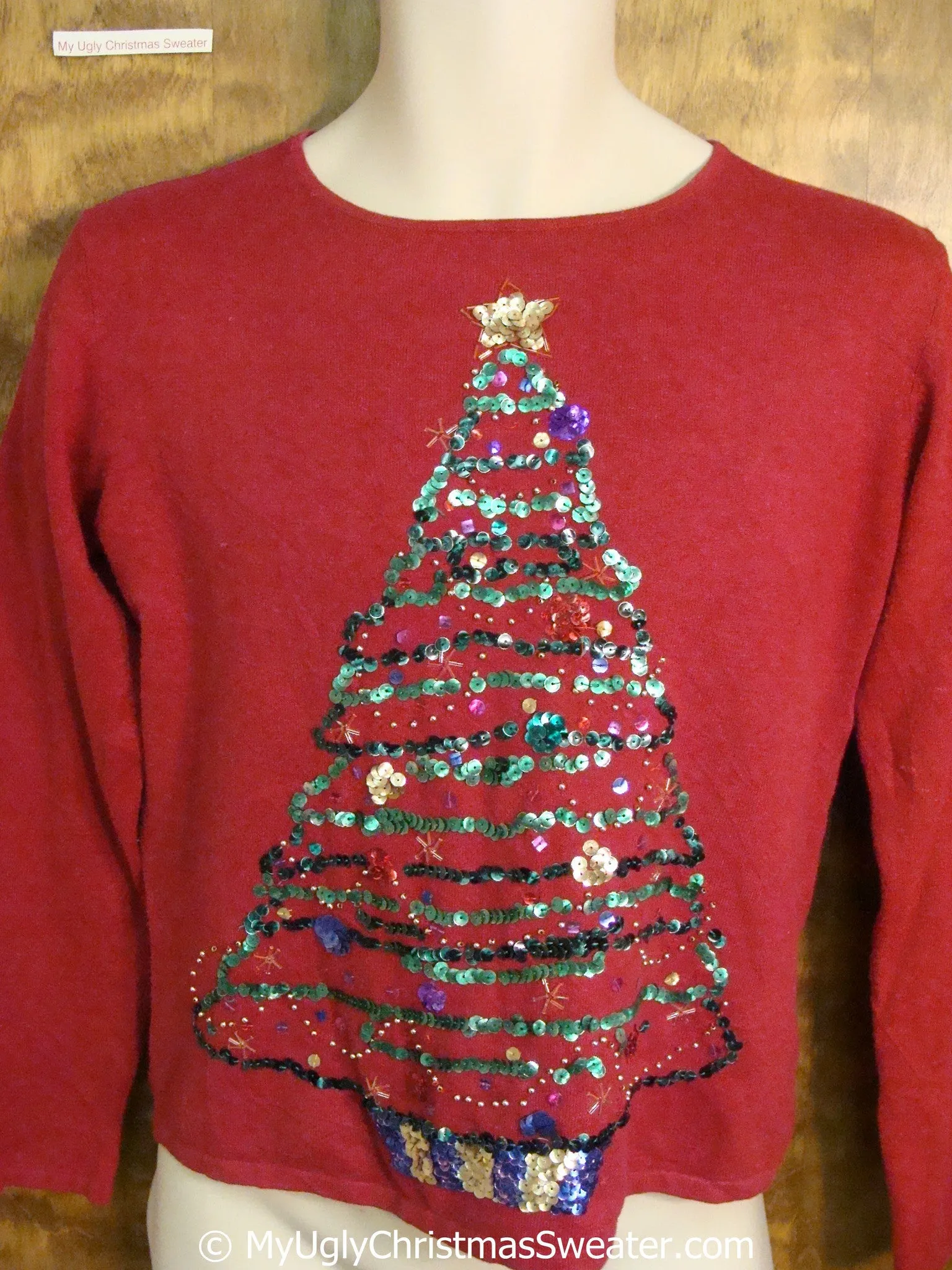 Sequin Bling Tree Themed Ugly Christmas Sweater Pullover