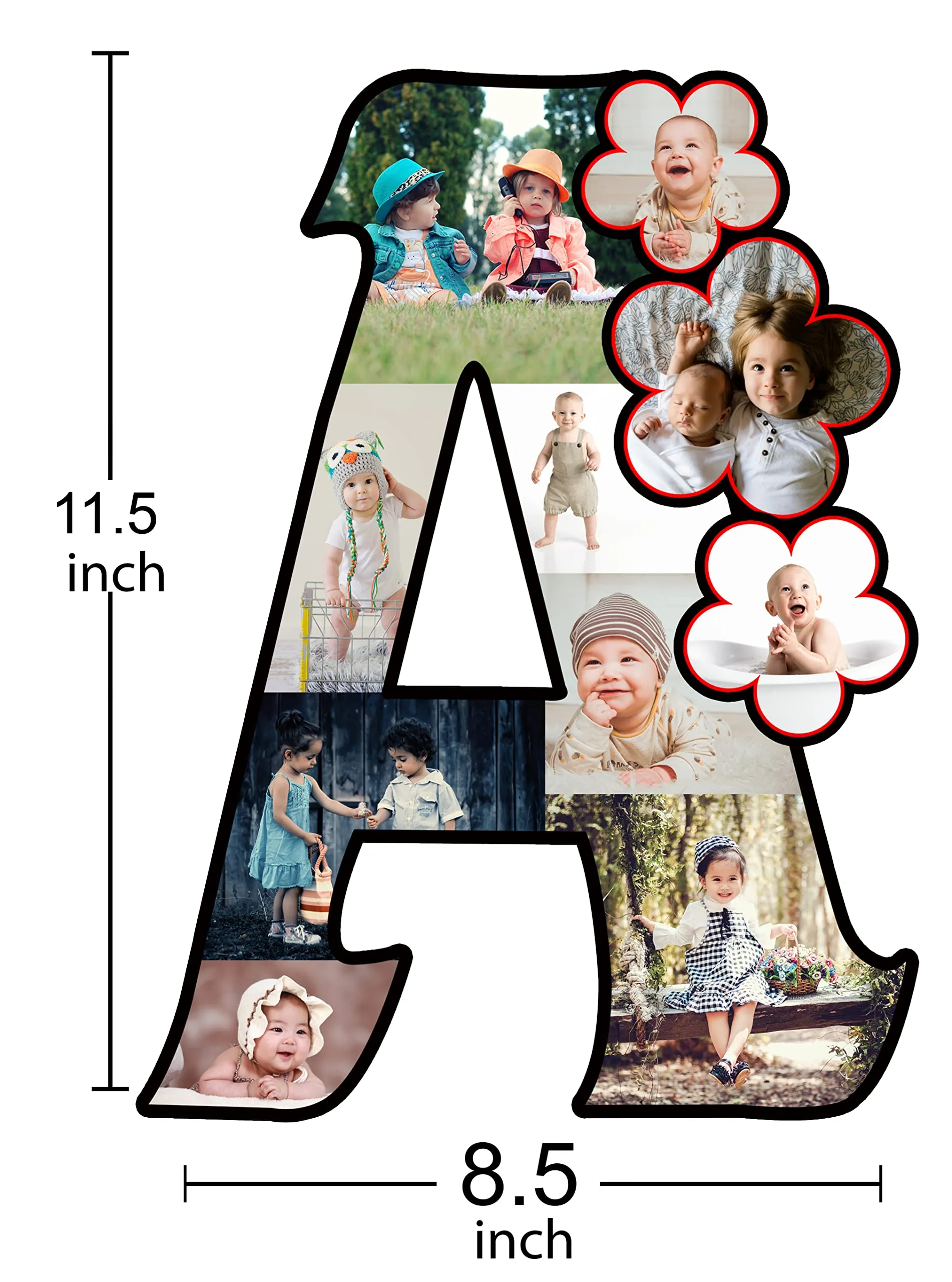 Shri Kanth Art® A Shape Customized Wooden Flower Alphabet Shape Photo Frame Home Decor (Multi_11 Inch X 8.5 Inch)| Happy Birthday, Anniversary Photo Cut Out Frame for Boy & Girl for Gift