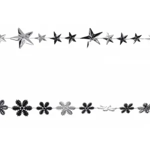 Snowflake & Star Metallic Plastic Christmas Garlands, 84-Inch, 2-Piece - Silver