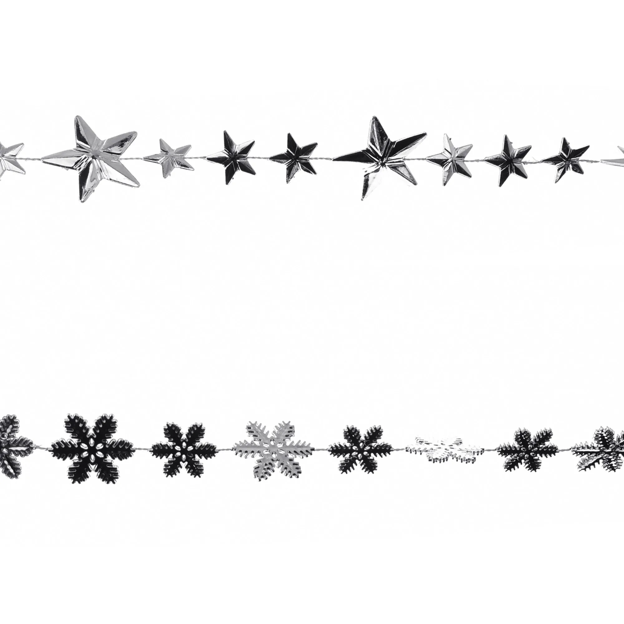 Snowflake & Star Metallic Plastic Christmas Garlands, 84-Inch, 2-Piece - Silver