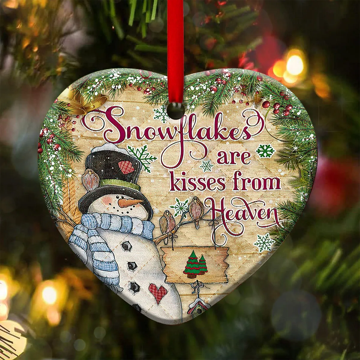 Snowflakes Are Kisses Heart Ornament - Christmas Ornament - Ciaocustom