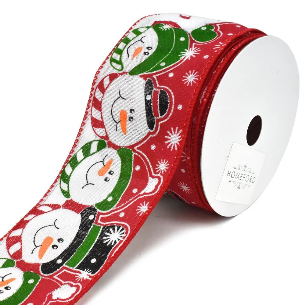 Snowman Friends Printed Wired Christmas Ribbon, 2-1/2-Inch, 10-Yard