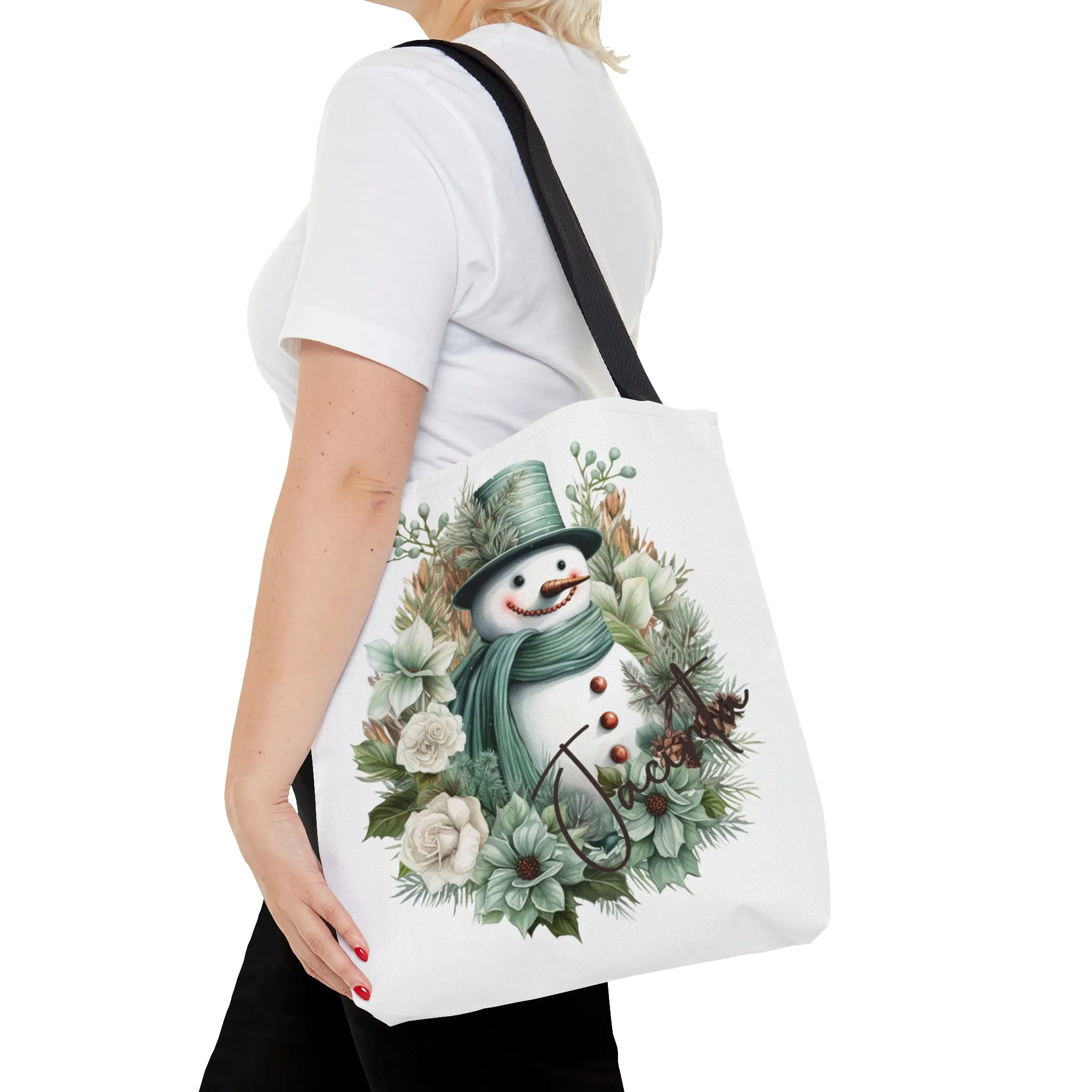 Snowman wreath Personalised Tote Bag, Christmas bag, Christmas Tote Bag, Personalised/Non-Personalised