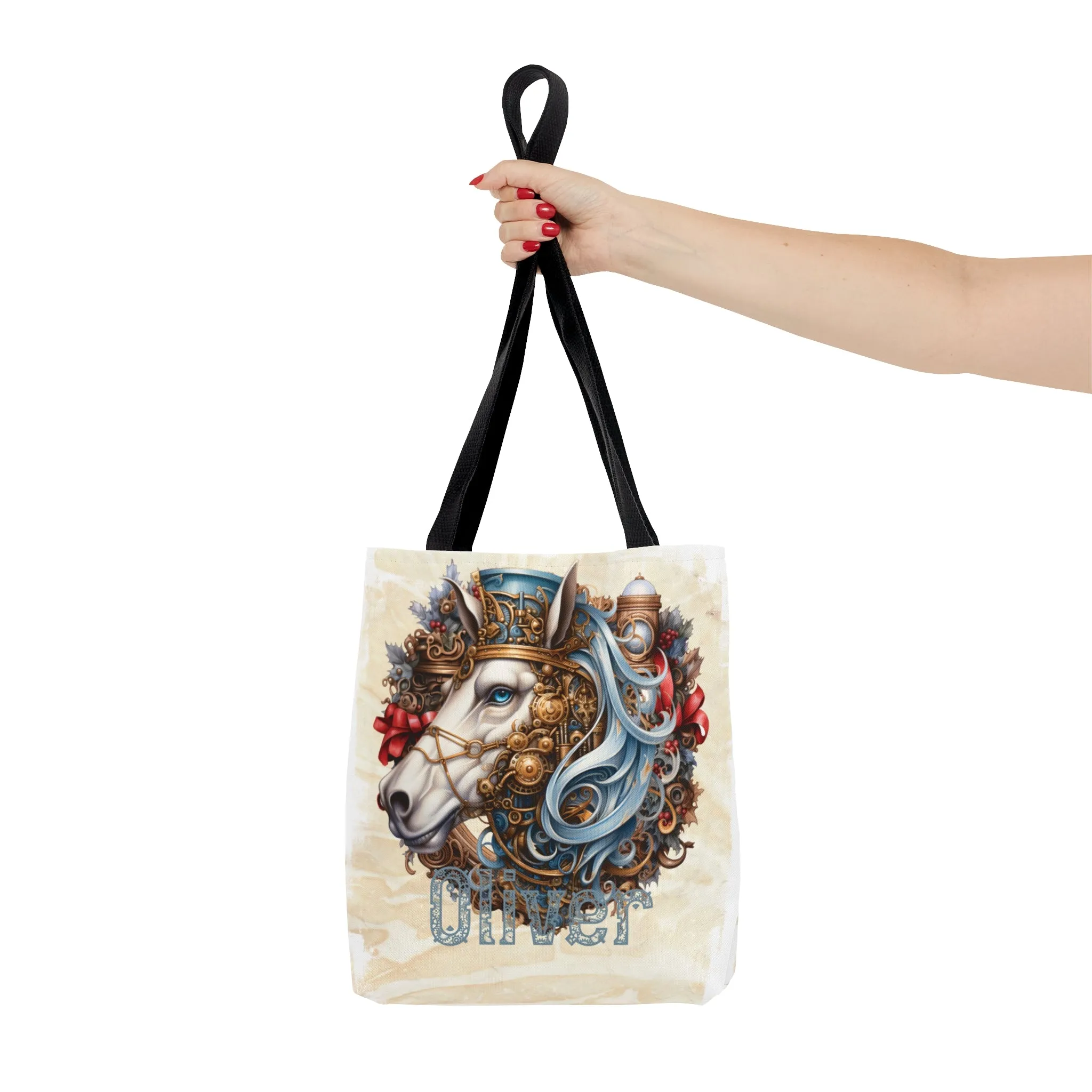 Steampunk Horse wreath Personalised Tote Bag, Steampunk Christmas bag, Christmas Tote Bag, Personalised/Non-Personalised