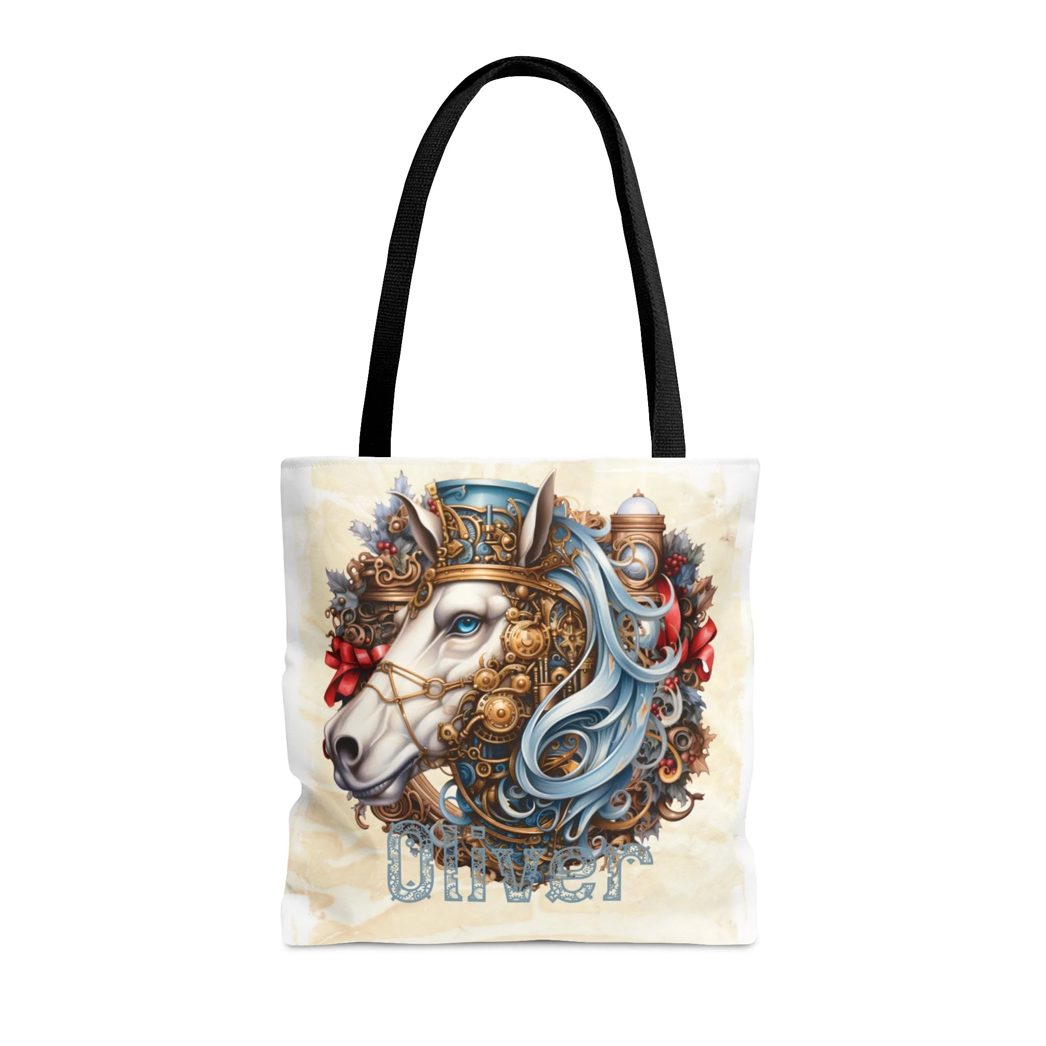 Steampunk Horse wreath Personalised Tote Bag, Steampunk Christmas bag, Christmas Tote Bag, Personalised/Non-Personalised