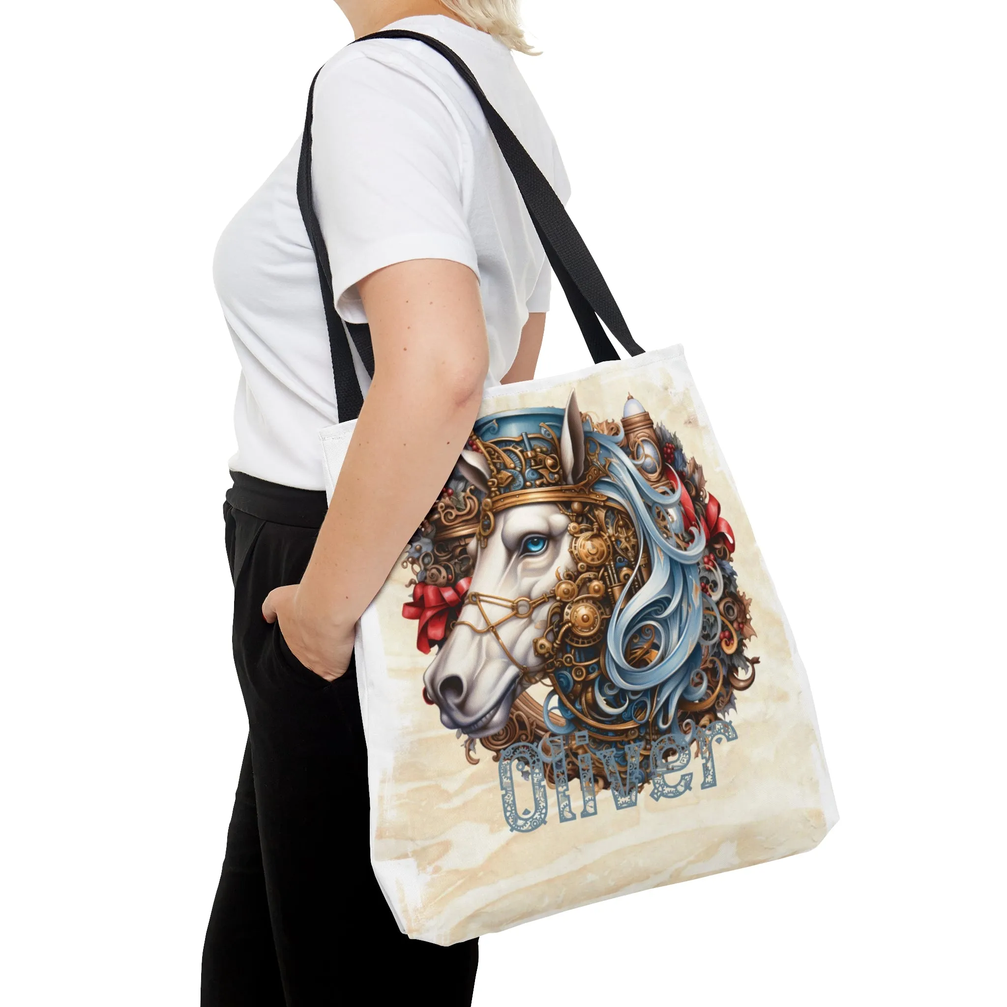 Steampunk Horse wreath Personalised Tote Bag, Steampunk Christmas bag, Christmas Tote Bag, Personalised/Non-Personalised