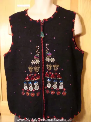 Tacky Cheap Ugly Christmas Sweater Vest with Serious Bling (f571)