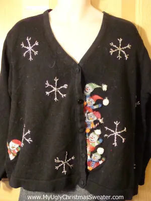 Tacky Two-sided Ugly Christmas Sweater with Snowmen on Front and Snowflakes on Front and Back (f679)