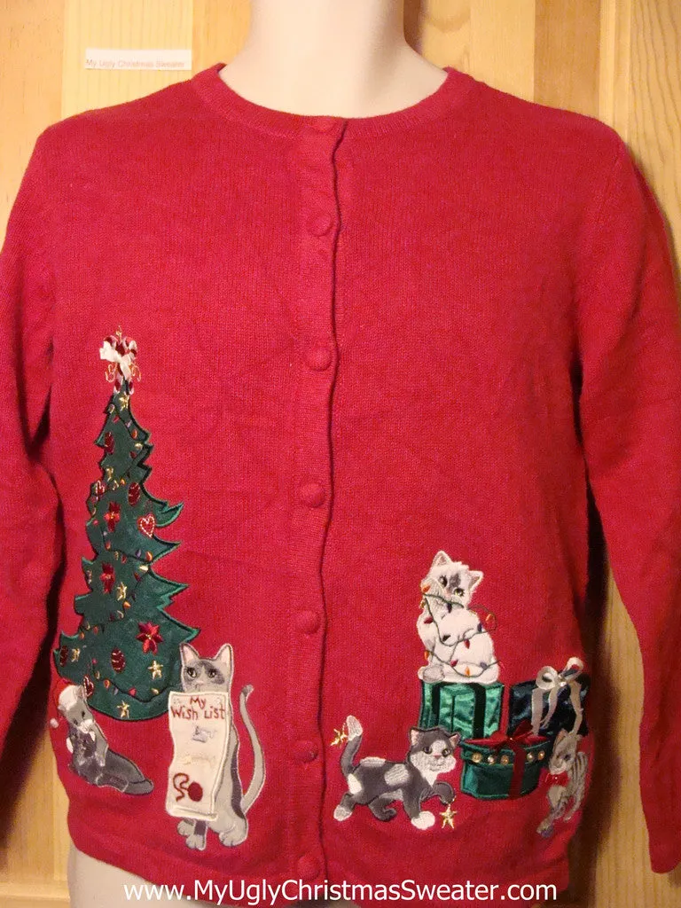 Tacky Ugly Christmas Sweater with Cats "My Wish List" (f252)