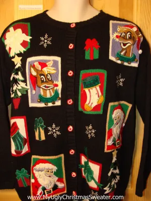 Tacky Ugly Christmas Sweater with Santa and Reindeer (f175)