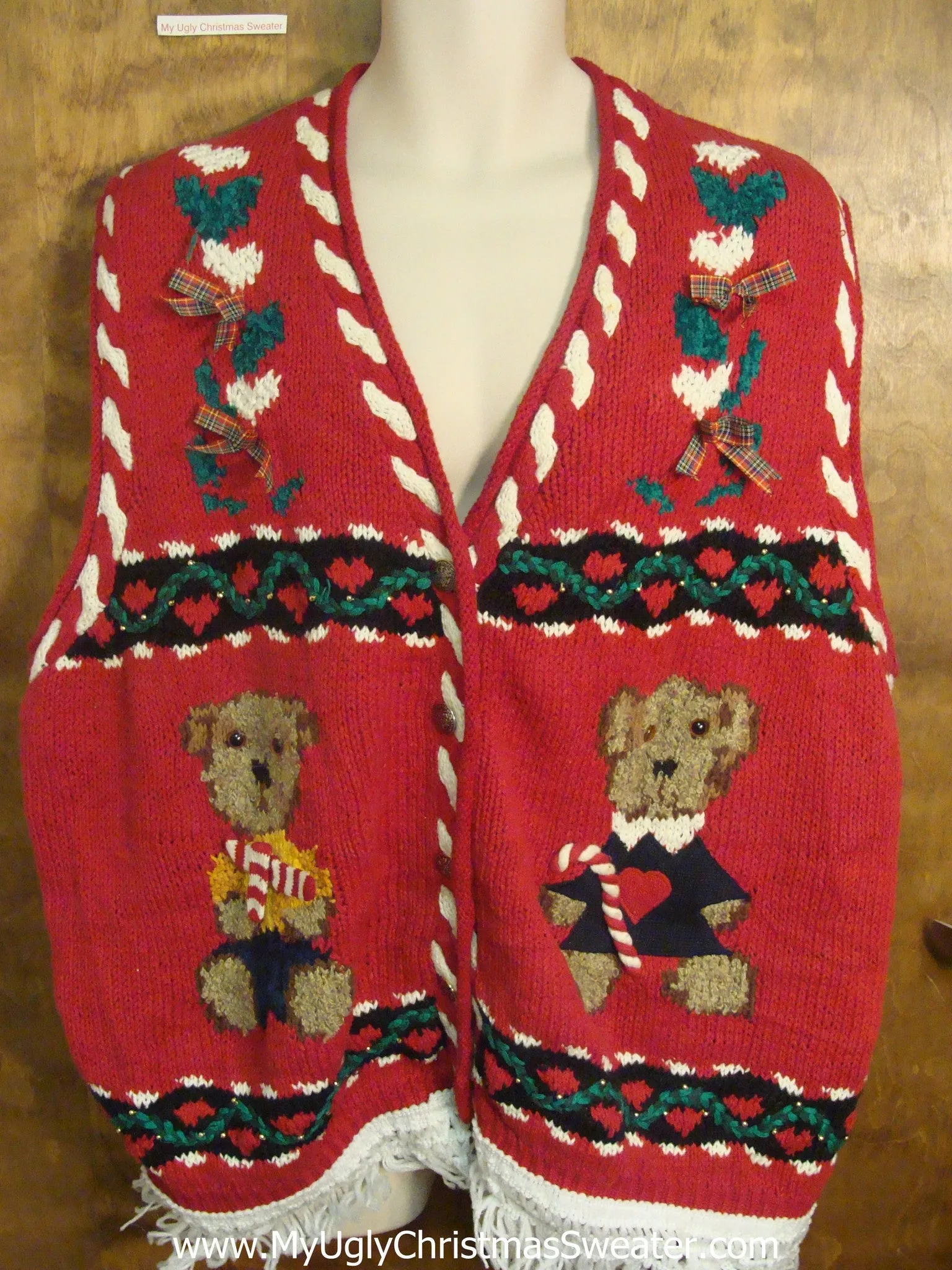 Teddy Bears with Candy Canes Ugly Christmas Jumper Vest