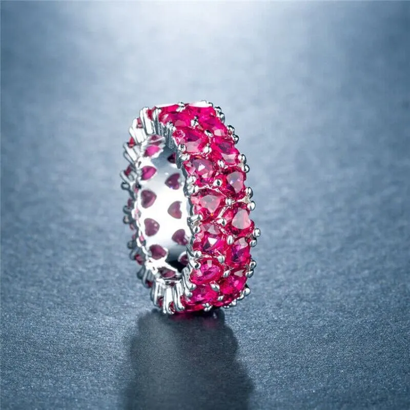 Tiny Hearts Shape Ruby Silver Ring