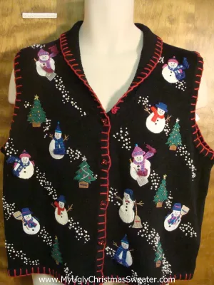 Trees and Snowmen Funny Christmas Sweater Vest