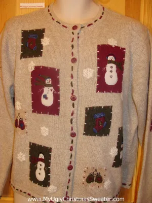 Ugly Christmas Sweater Party Jumper with Patchwork Snowmen