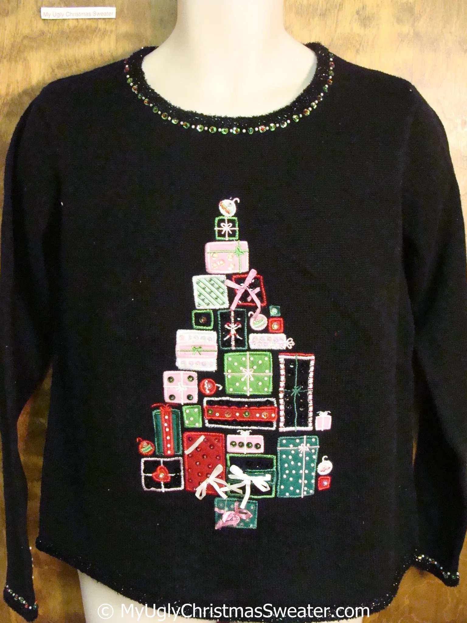 Ugly Christmas Sweater Pullover with Tree of Gifts