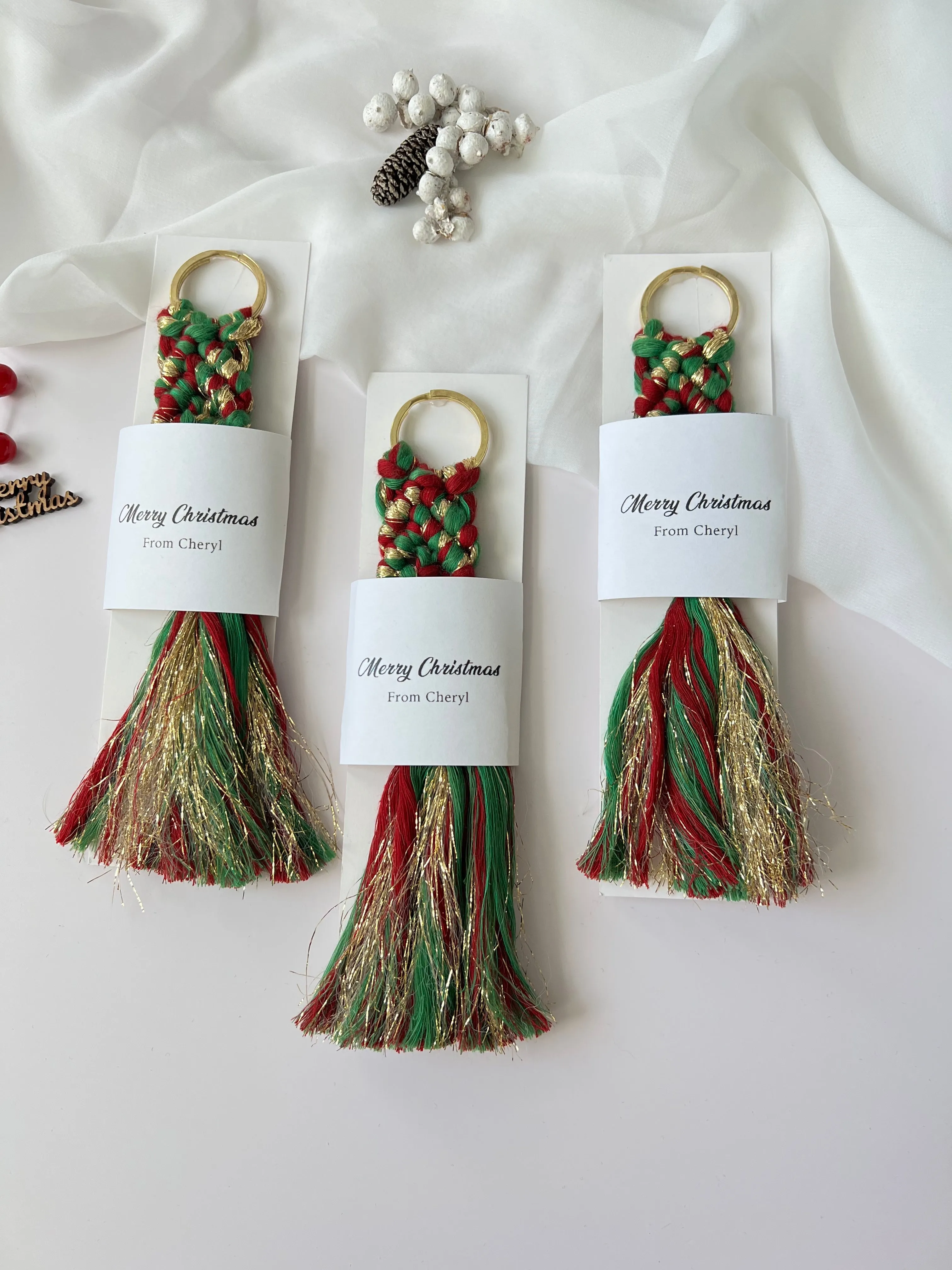 Unique Merry Christmas Macrame Keychain Gifts | Personalized Xmas Favors