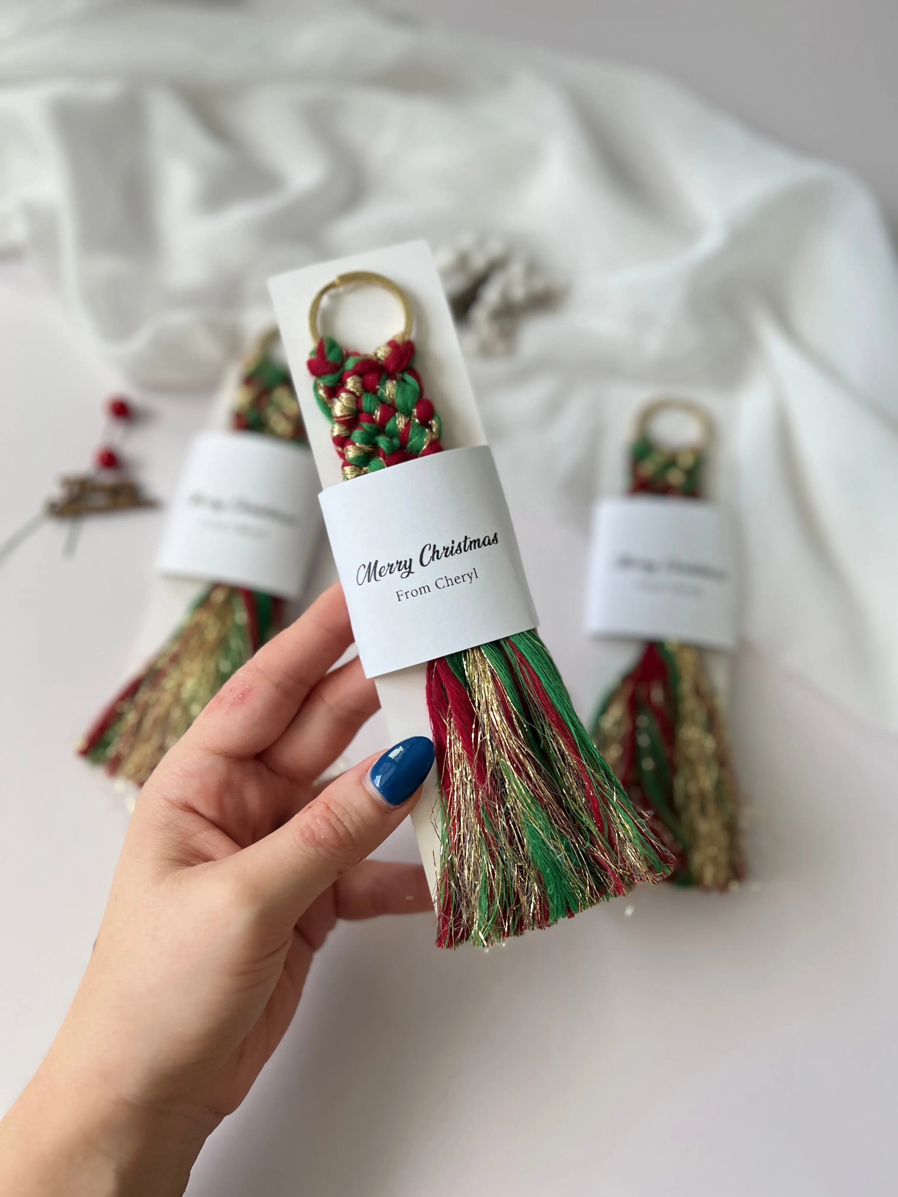 Unique Merry Christmas Macrame Keychain Gifts | Personalized Xmas Favors