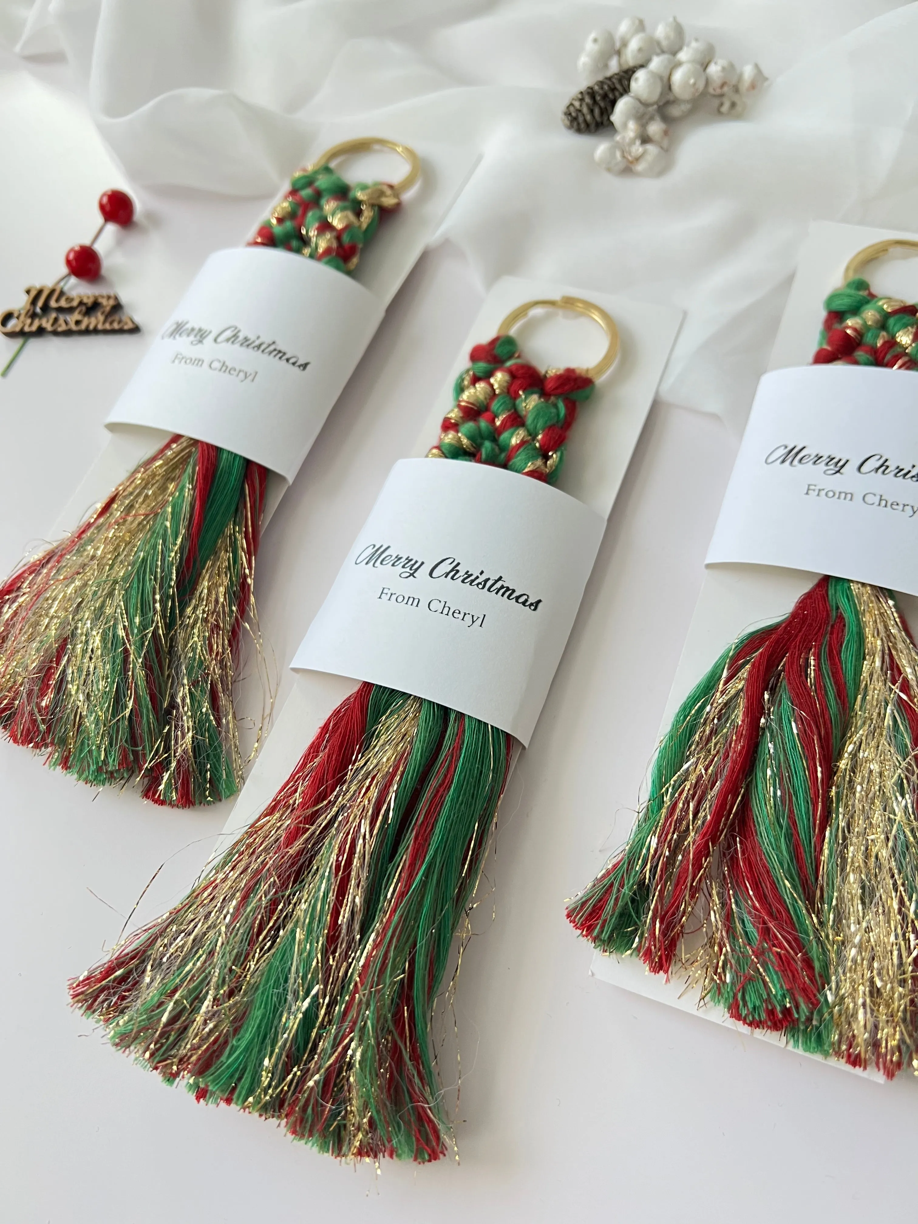 Unique Merry Christmas Macrame Keychain Gifts | Personalized Xmas Favors