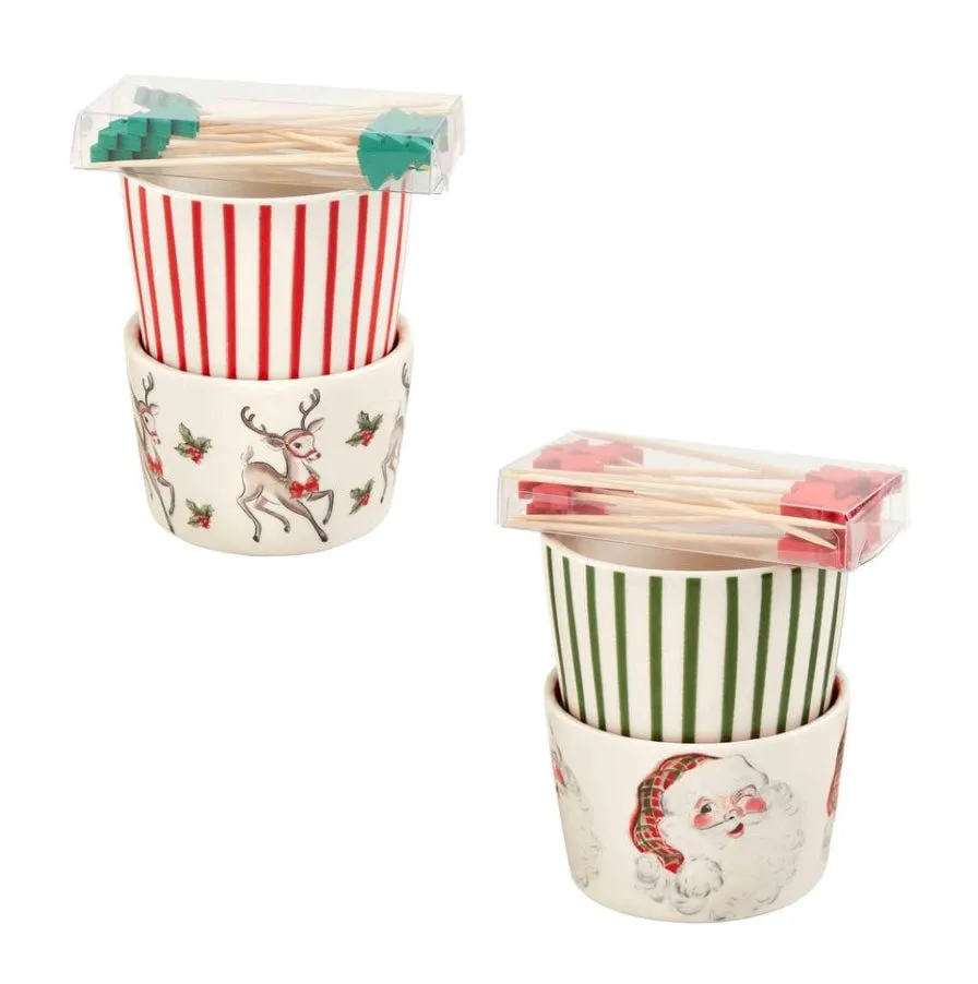 Vintage Christmas Ramekin and Toothpick Sets