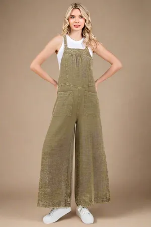 Wide Leg Overalls in Olive